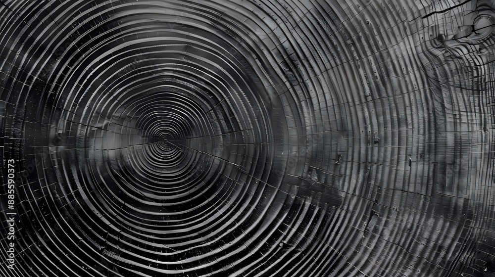 A monochromatic, detailed texture of tree rings with visible wood grain patterns and concentric circles, suitable for background or wallpaper design. The composition is symmetrical A monochromatic, detailed texture of tree rings with visible wood grain patterns and concentric circles, suitable for background or wallpaper design. The composition is symmetrical