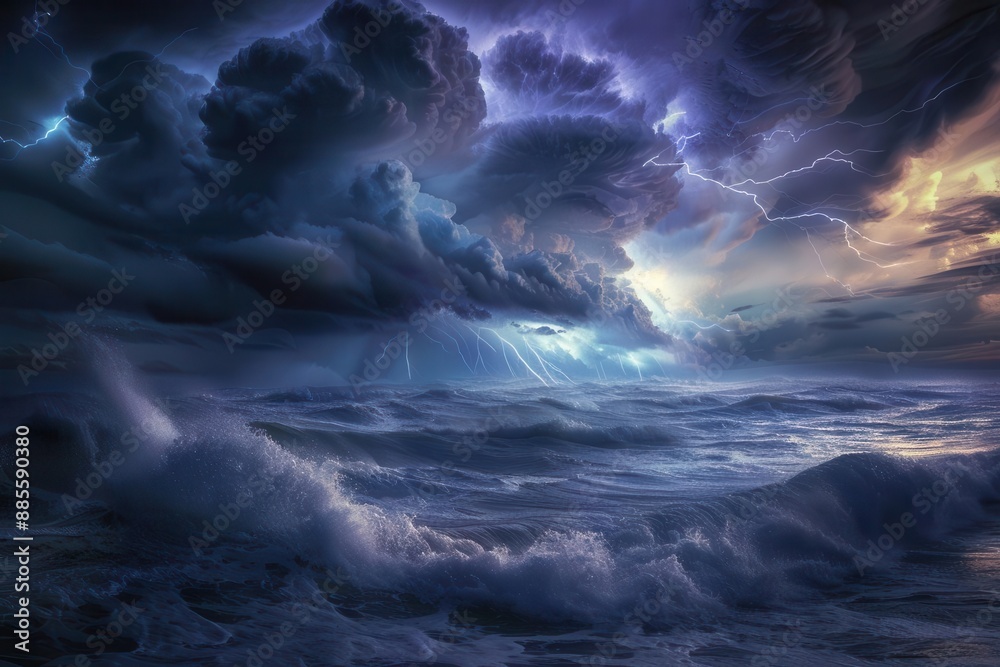 dramatic seascape with ominous storm clouds looming over turbulent waves illuminated by vivid lightning strikes capturing the raw power and majesty of natures fury dramatic seascape with ominous storm clouds looming over turbulent waves illuminated by vivid lightning strikes capturing the raw power and majesty of natures fury