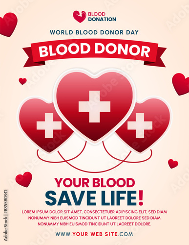 Blood donation awareness poster, banner, card, and background. Vector illustration with balloons