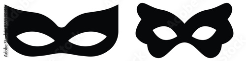 Mask superhero carnival villain or burgar vector icon set. Black masquerade costume eye mask silhouette hidden person face. Simple design incognito party masque shape vector illustration. eps 10
