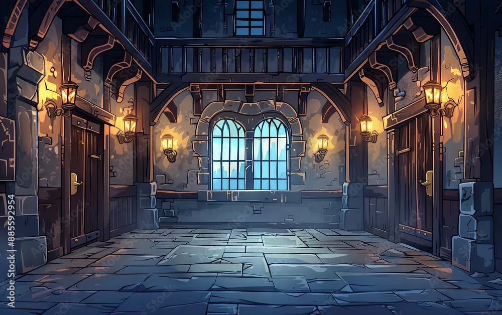 Obraz premium Medieval Era Castle cartoon Background Interior Exterior