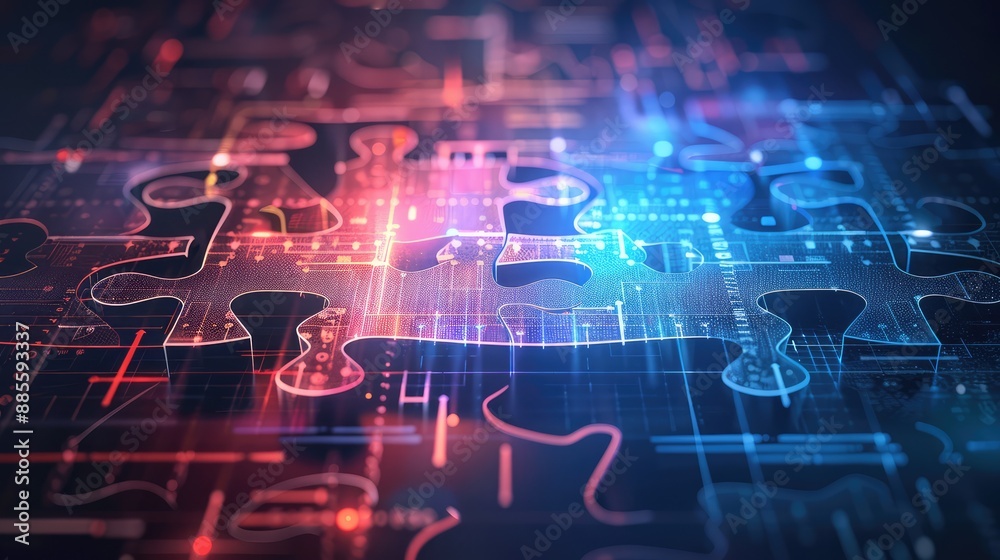 Obraz premium Puzzle digital sheet. Business strategy and social media diagram