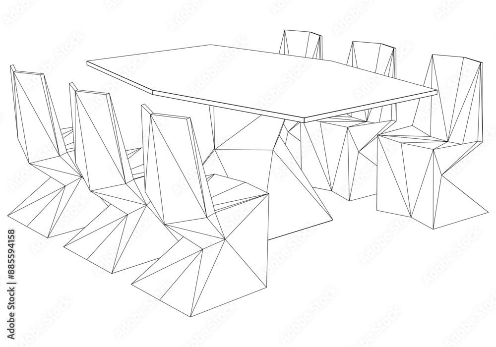 Chairs and Table Set Line Vector Illustration. Different Views of Modern Chair, Ideal for Furniture Design and Interior Concepts Chairs and Table Set Line Vector Illustration. Different Views of Modern Chair, Ideal for Furniture Design and Interior Concepts