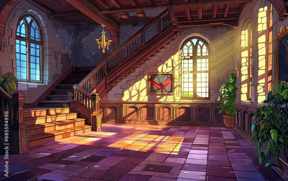 Obraz premium 2D Medieval Cartoon Landscape Scene