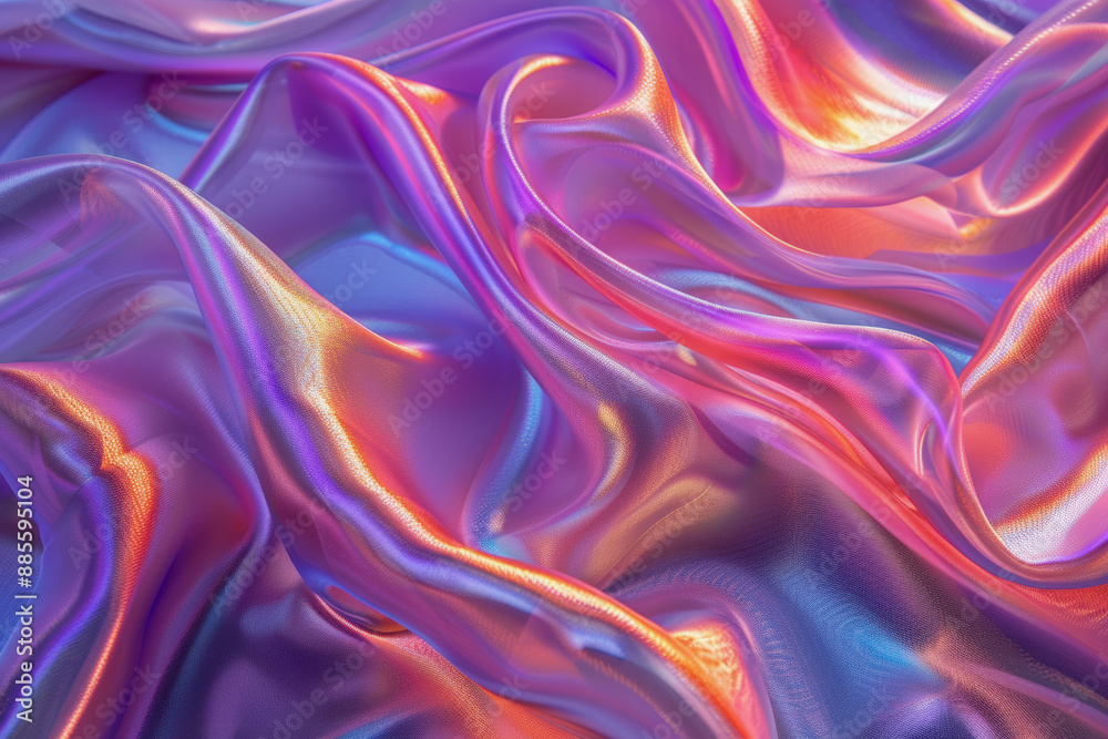 Obraz premium Vivid Iridescent Fabric in Abstract Flowing Shapes with Gradient Colors
