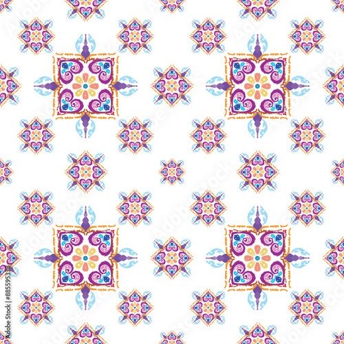 Seamless tiles background. Mosaic pattern for ceramic in dutch, portuguese, spanish, italian style, Vector Tile Pattern, Lisbon Arabic Floral Mosaic, Mediterranean Seamless Ornament, Geometric Folk