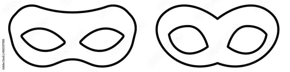 Superhero or thief mask with eye slits vector black icon set. Masquerade costume mask silhouette hidden villain or burgar face. Simple design carnival incognito party masque clip art illustration. eps Superhero or thief mask with eye slits vector black icon set. Masquerade costume mask silhouette hidden villain or burgar face. Simple design carnival incognito party masque clip art illustration. eps