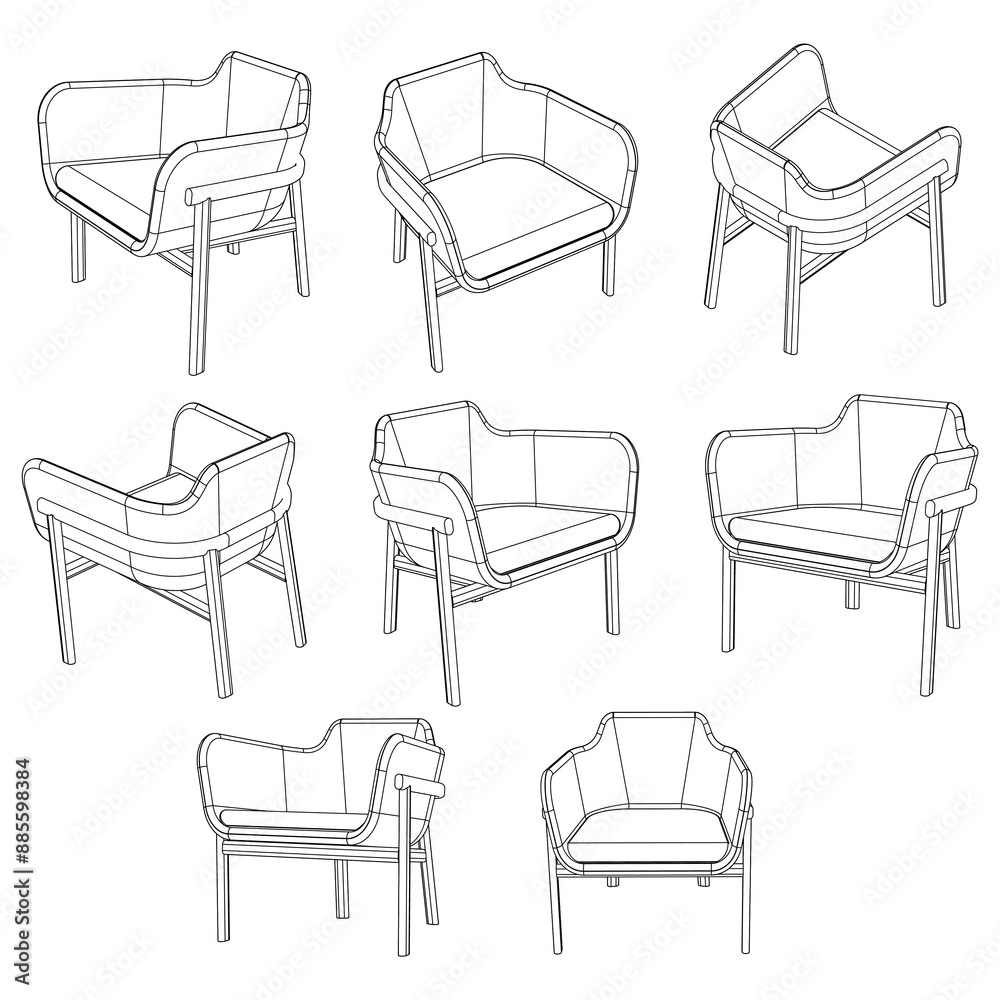 Chair editable vector illustration on white background. chair Line art, clip art, Office Chair, Hand-drawn design elements.