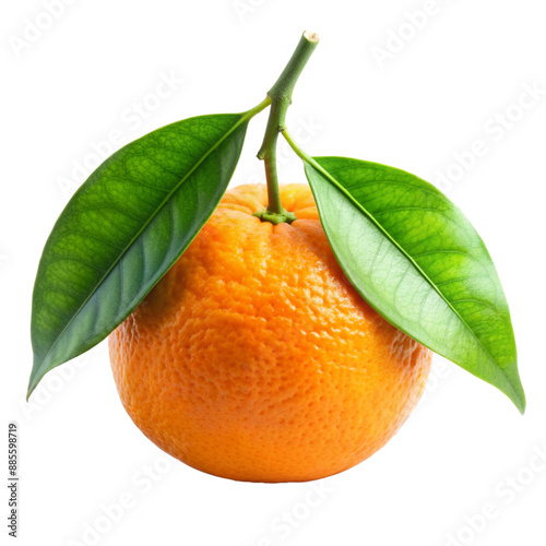 An orange with green leaves on a checkered background

 photo