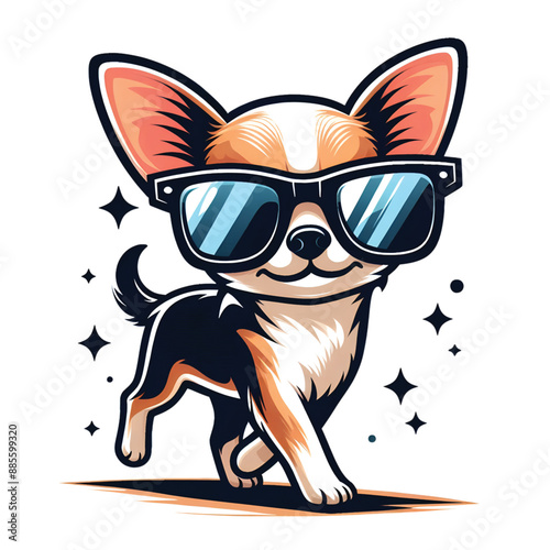 cute and funny Chihuahua sunglasses walking pet lover dogs fan, vector design