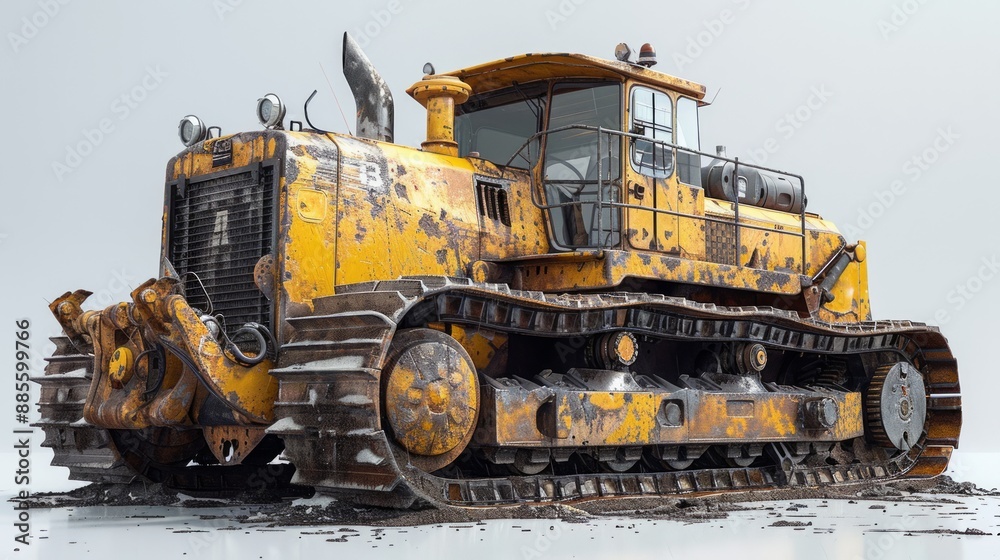 A Weathered Workhorse: A Rusty Bulldozer Stands Proud in a Grey Dawn. Generative AI A Weathered Workhorse: A Rusty Bulldozer Stands Proud in a Grey Dawn. Generative AI