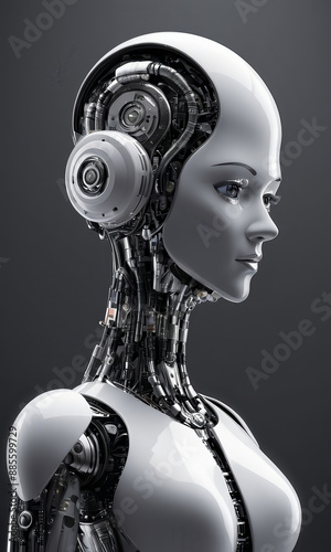 futuristic robot mascotte, portrait of android, artificial intelligence cybog photo