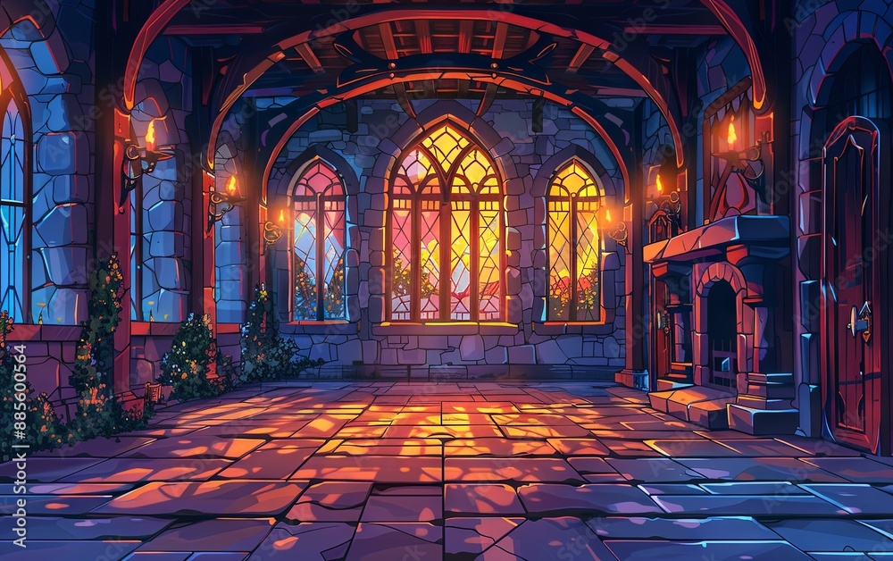 Obraz premium Medieval Era Castle cartoon Background Interior Exterior 