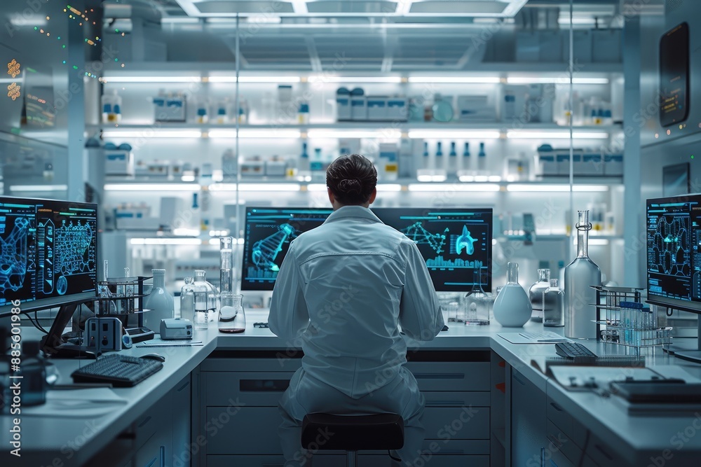 Obraz premium Scientist conducting experiments in a lab