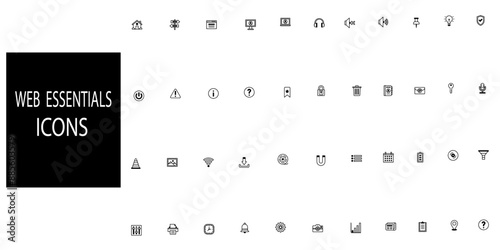 Web essentials simple concept 44 icons set. Contains home, telephone, minus, search, folder, paper, add folder, gallery vector thin line icons for web design, mobile app.such .Vector illustration.