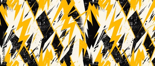 Seamless pattern of abstract yellow and black lightning bolt shapes. Modern vibrant background for fabric, textile, fashion design, sports, motocross, racing, gaming, music