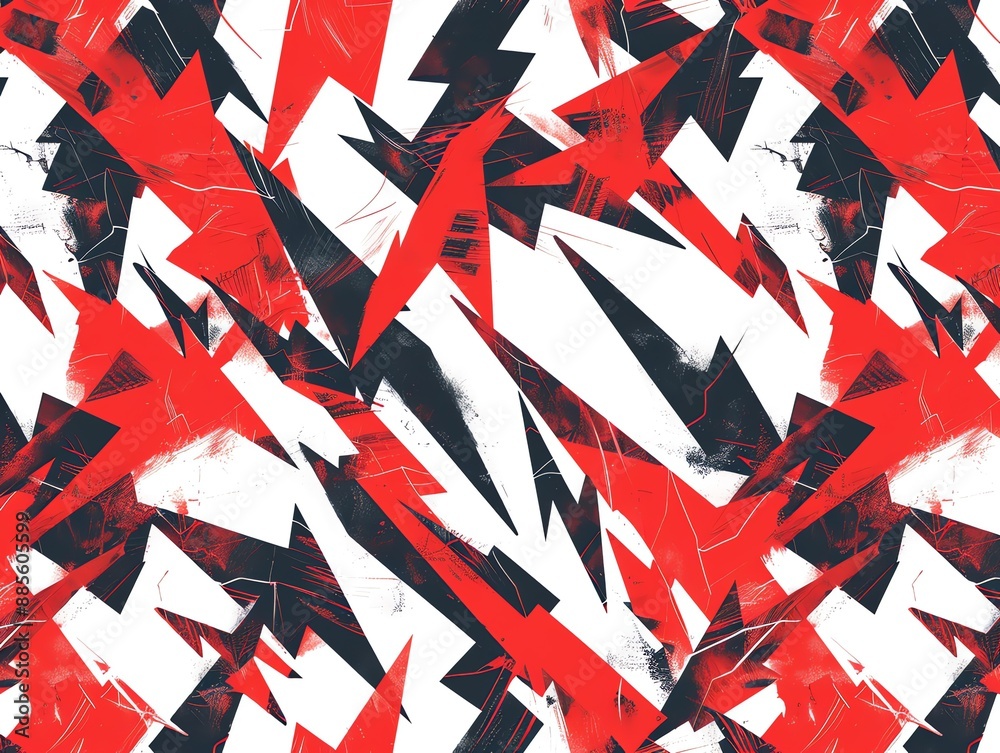 Fototapeta premium Abstract Red, White, and Black Geometric Background with Sharp, Dynamic Shapes. Ideal for Sports, Energy Drink, or Music Designs.