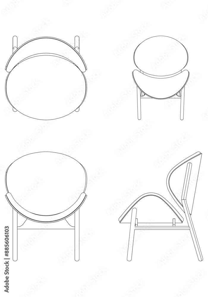 Chair Line Vector Illustration. Different Views of Modern Chair, Ideal for Furniture Design and Interior Concepts with Front, Side, and Top Views Chair Line Vector Illustration. Different Views of Modern Chair, Ideal for Furniture Design and Interior Concepts with Front, Side, and Top Views