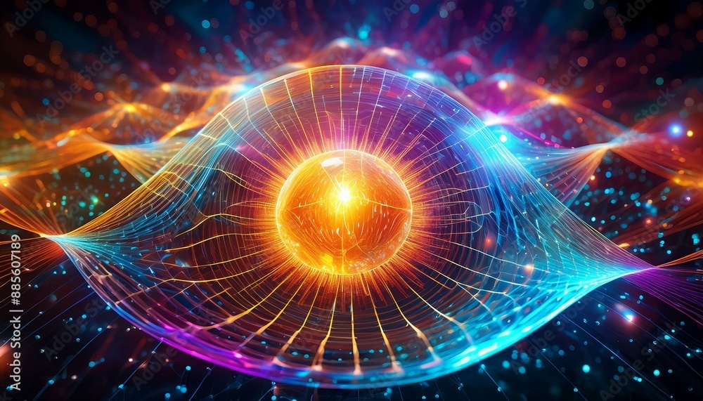 Obraz premium Vibrant quantum physics concept with dynamic particles