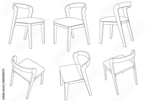 Chair isolated on white background in different positions. Line graphics icon. Vector illustration