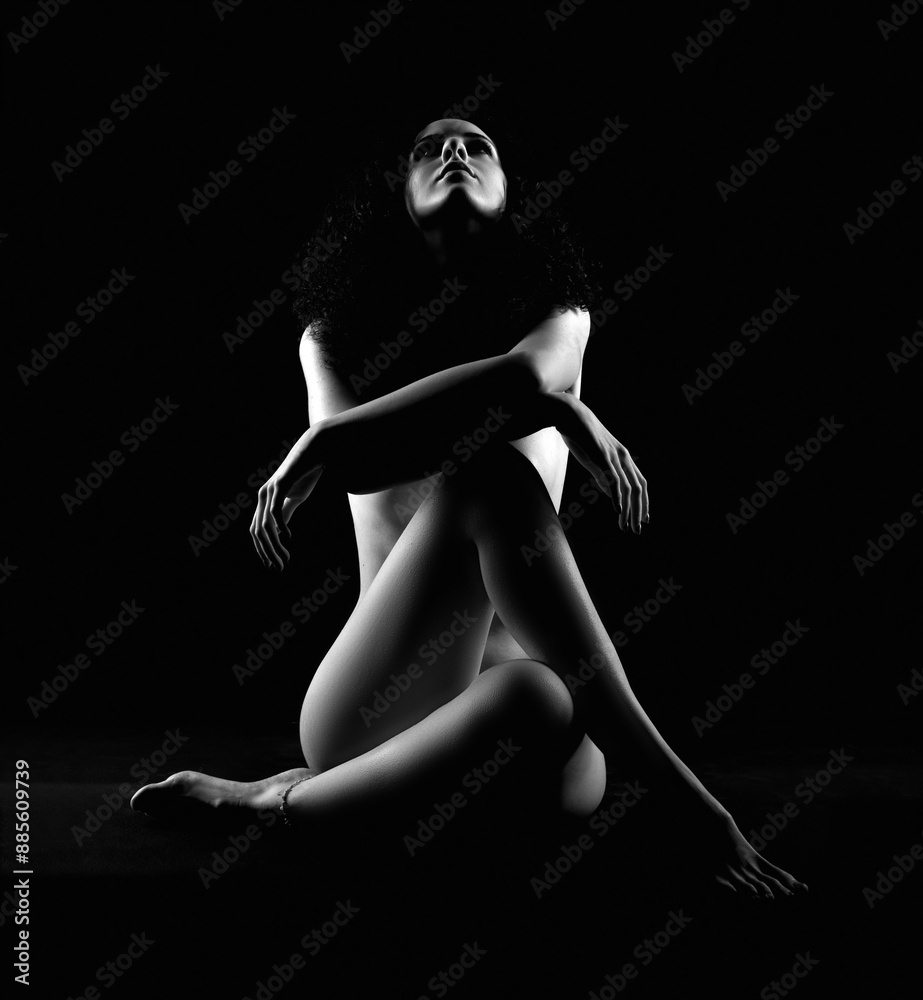 Naklejka premium bodyscape of a woman, black and white nude model