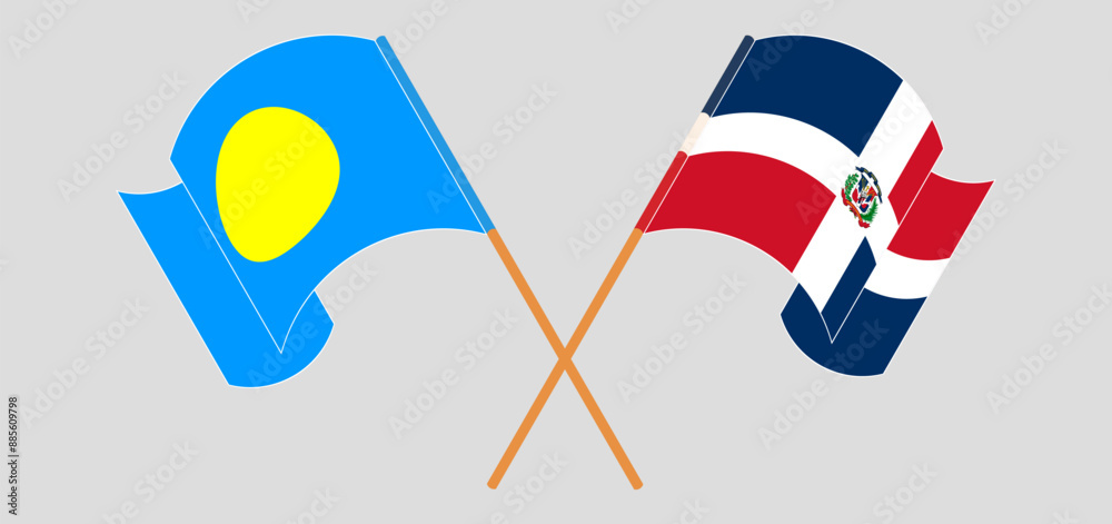 Crossed and waving flags of Palau and Dominican Republic Crossed and waving flags of Palau and Dominican Republic
