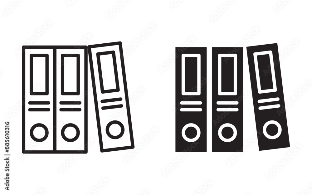 Row of binders icon line and flat icons set, Well designed icon of file folders, Paper book binder symbol suitable for apps and websites UI designs. Row of binders icon line and flat icons set, Well designed icon of file folders, Paper book binder symbol suitable for apps and websites UI designs.