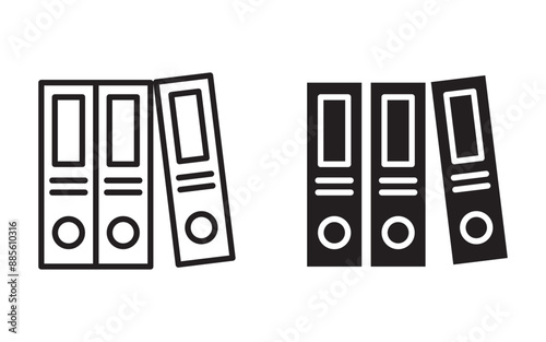 Row of binders icon line and flat icons set, Well designed icon of file folders, Paper book binder symbol suitable for apps and websites UI designs.
