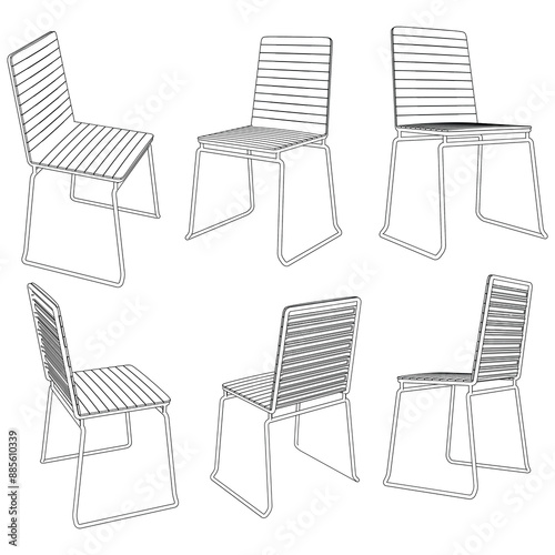 Chair isolated on white background in different positions. Line graphics icon. Vector illustration
