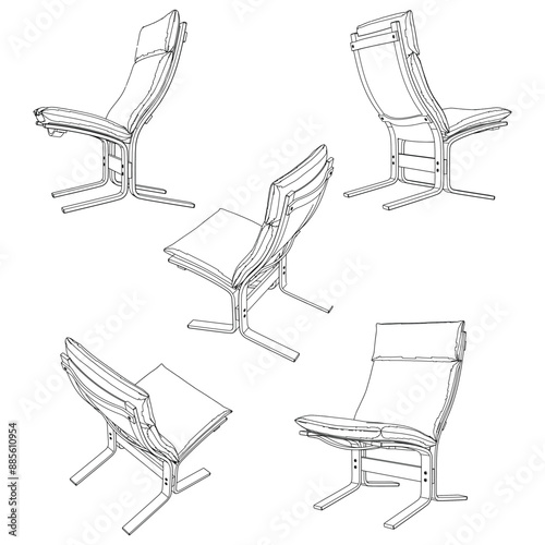 Chair isolated on white background in different positions. Line graphics icon. Vector illustration