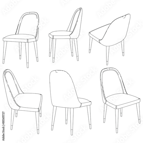 Chair isolated on white background in different positions. Line graphics icon. Vector illustration