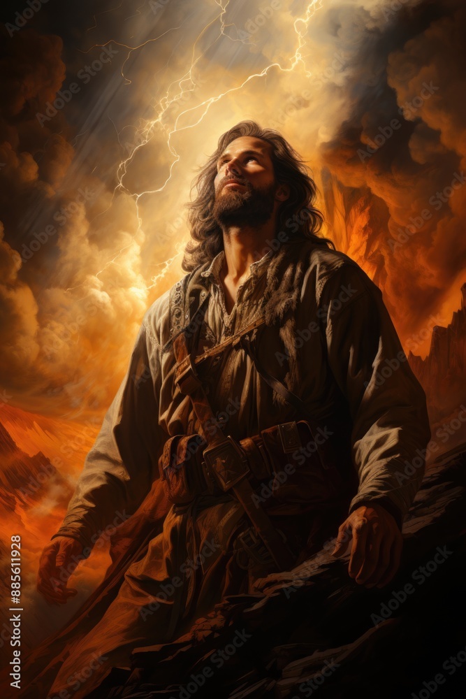 The light and clouds of Golgotha ??Hill and Jesus Christ carry the cross of suff, generative IA The light and clouds of Golgotha ??Hill and Jesus Christ carry the cross of suff, generative IA