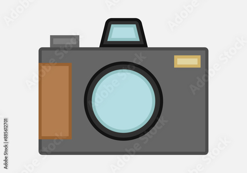 Cámara de fotos réflex gris y marrón