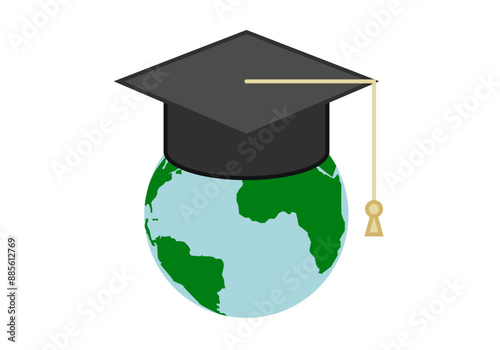 Planeta tierra con gorro negro de graduado
