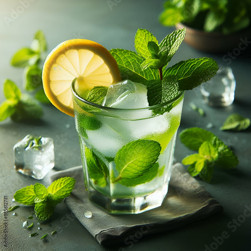 Fresh mint or podina juice and shake for stomach recovery photo