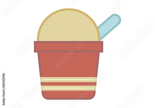 Tarrina roja con bola de helado de vainilla 