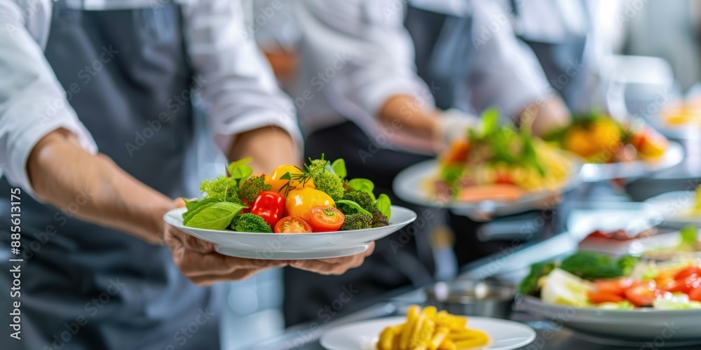 Chefs Preparing and Plating Fresh Vegetable Dishes. Generative ai Chefs Preparing and Plating Fresh Vegetable Dishes. Generative ai
