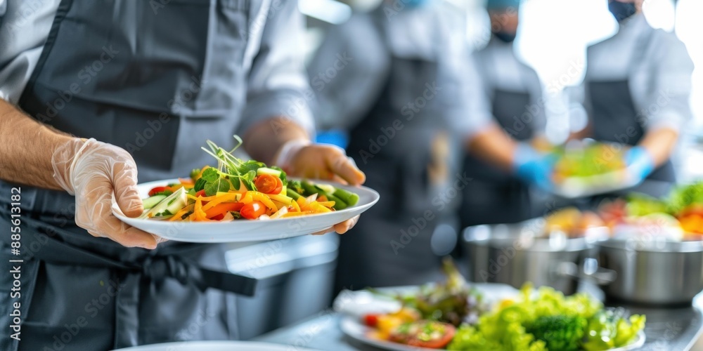 Chefs Preparing and Plating Fresh Vegetable Dishes. Generative ai Chefs Preparing and Plating Fresh Vegetable Dishes. Generative ai