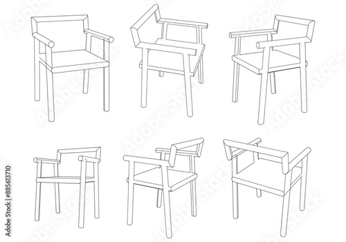 Chair isolated on white background in different positions. Line graphics icon. Vector illustration