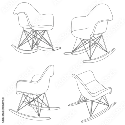 Chair isolated on white background in different positions. Line graphics icon. Vector illustration