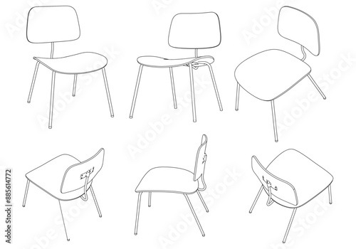 Chair isolated on white background in different positions. Line graphics icon. Vector illustration