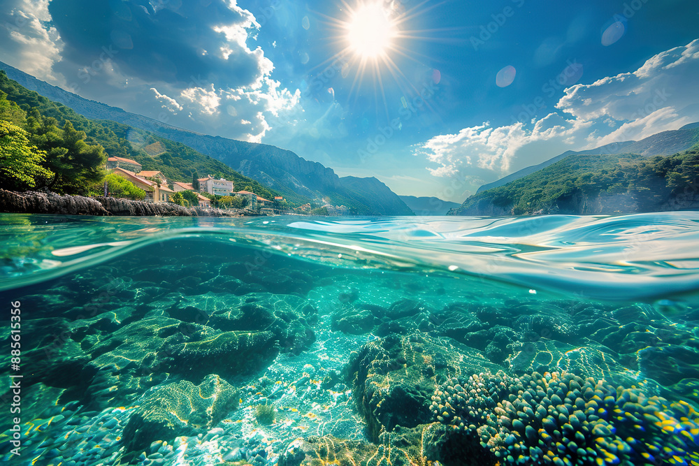 A beautiful blue ocean with a clear water line. A beautiful blue ocean with a clear water line.