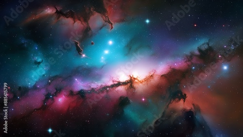 Realistic Galaxy Background Capturing the Vastness and Beauty of Space with Detailed Star Formations Nebulae and Authentic Color Variations © DesignStorePro