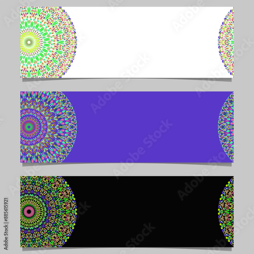 Geometrical horizontal abstract floral mandala banner template set - colorful vector graphic elements with round geometry