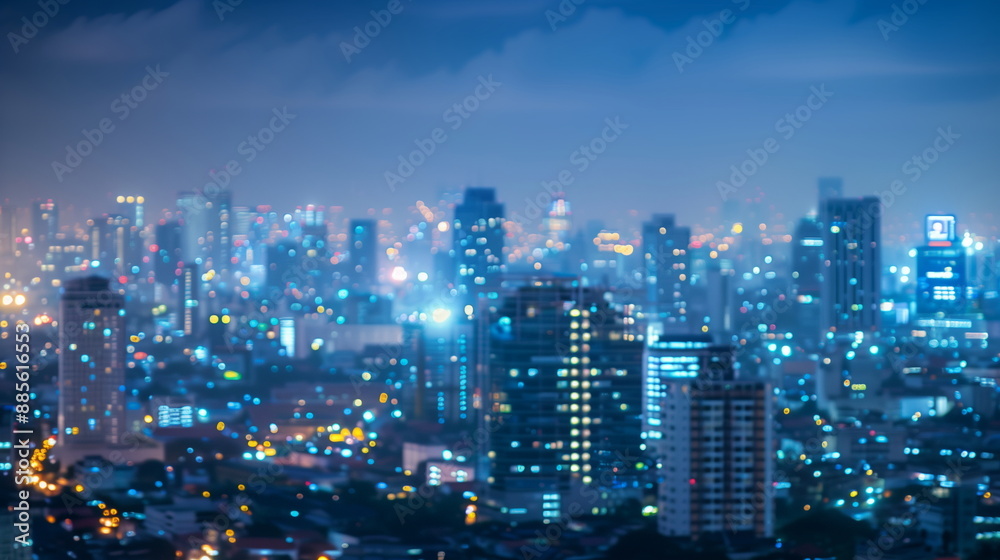 Blurred bokeh of city at night from hight view angle Blurred bokeh of city at night from hight view angle