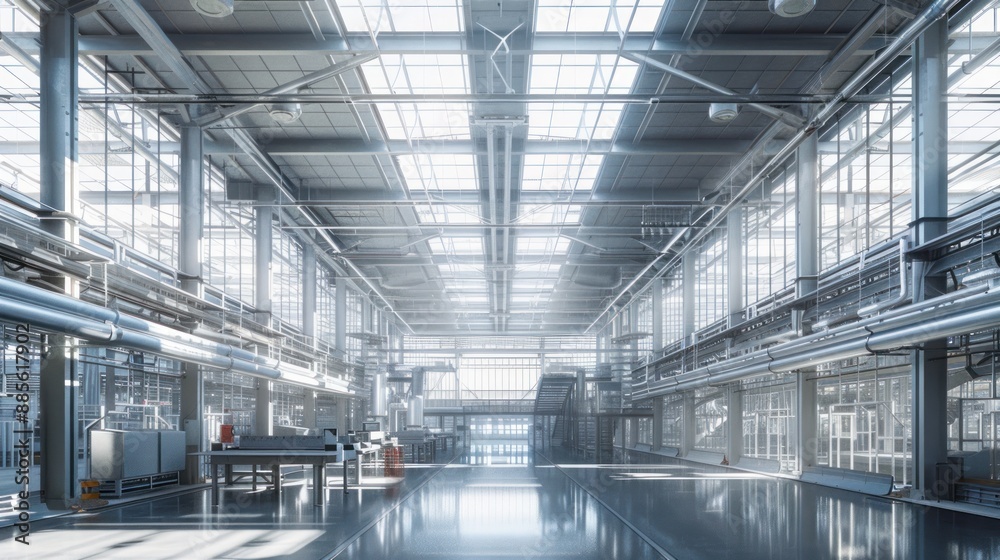 Modern Factory Interior with Skylights Modern Factory Interior with Skylights