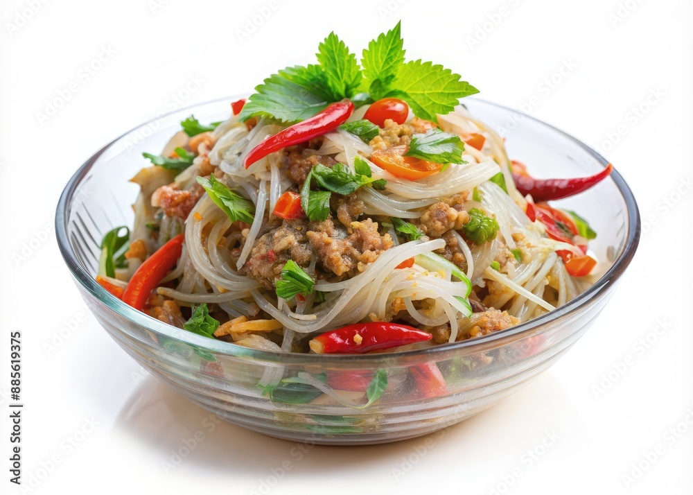 Spicy Glass Noodle Salad With Herbs and Ground Pork. Generative AI Spicy Glass Noodle Salad With Herbs and Ground Pork. Generative AI