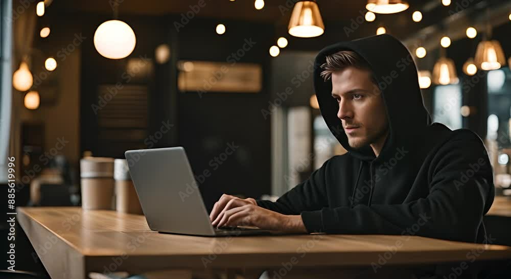 Hacker in a cafe. Hacker in a cafe.