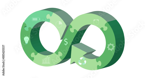 Circular economy loop arrow icon isolated on white background. Circular economy symbol endless loop logo concept of environmentally responsible green corporate industrial business, recycling. 