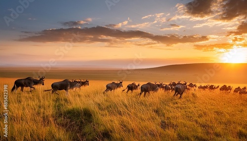 sunset at savanna grassland at masai mara national reserve kenya